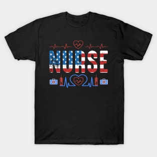 Pride Nurse USA Flag Stethoscope Patriotic Nurse 4th Of July T-Shirt